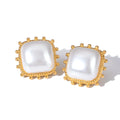 J&D 18k Gold Stainless Steel Faux Pearl Hollow Steel Ball Earrings for Modern Fashion Statements