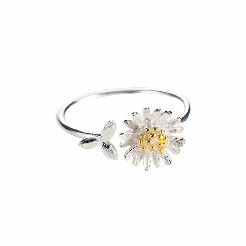 FY-JZ605 Silver Plated Delicate Lovely Mini Small Chrysanthemum Flower Ring Adjustable Daisy Rings