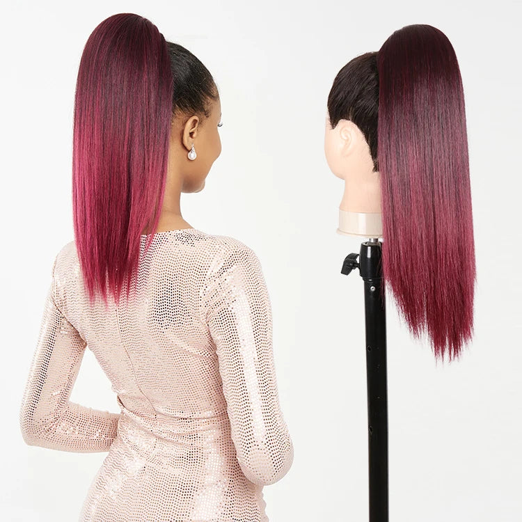 Julianna New Arrival Kanekalon 20 Inches Short Yaki Straight Smooth Heat Resistant Synthetic Hair Drawstring Ponytail Extensions