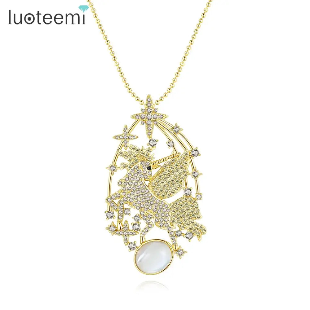 LUOTEEMI Unicorn Long Micro CZ Pendants Bling Fashion Pendant Necklace Factory Wholesale