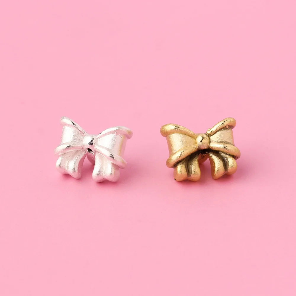 Wholesale Gold Plating 999 Sterling Silver Bowknot Charms Beaded for Jewelry Making Accessories