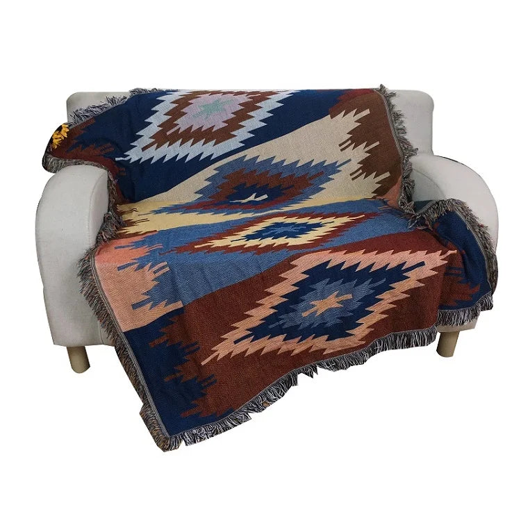 Customized 80%polyester 20%cotton Picnic Throw king Size  Tapestry Woven Geometry  Blanket Rug