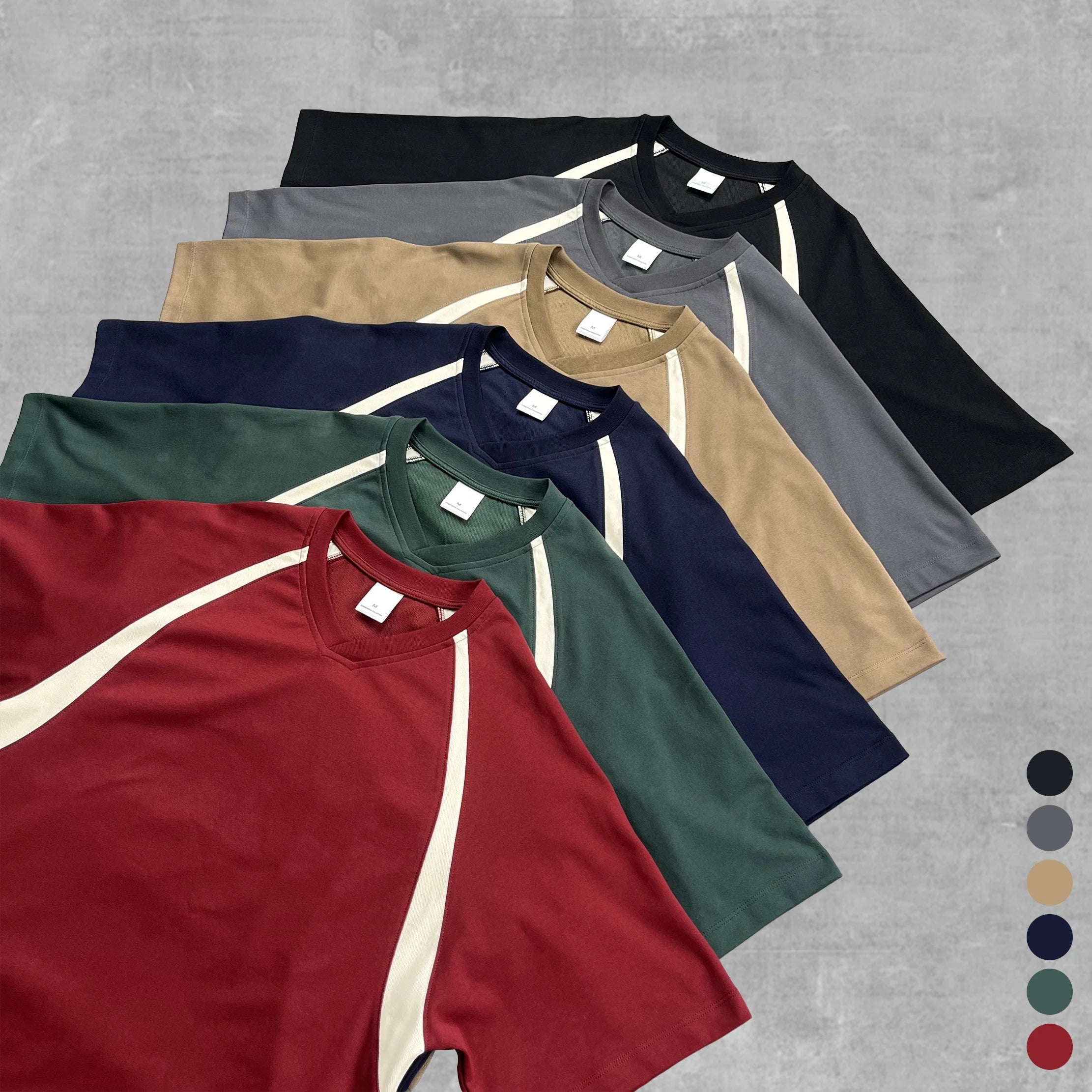 250GSM Heavyweight Quick Dry Men's Raglan Sleeve T-shirts Short Sleeve Vintage Cotton Polyester Breathable V-neck T Shirts
