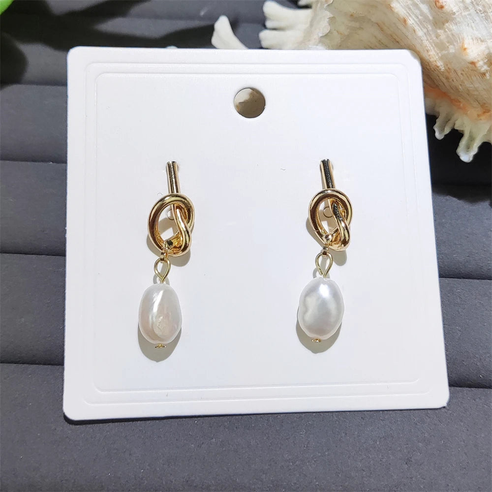 2024 Trendy Pearl Jewelry Natural Freshwater White Pearl Stud Earrings Gold Plated Knot Shape Earrings Women Engagement Gifts