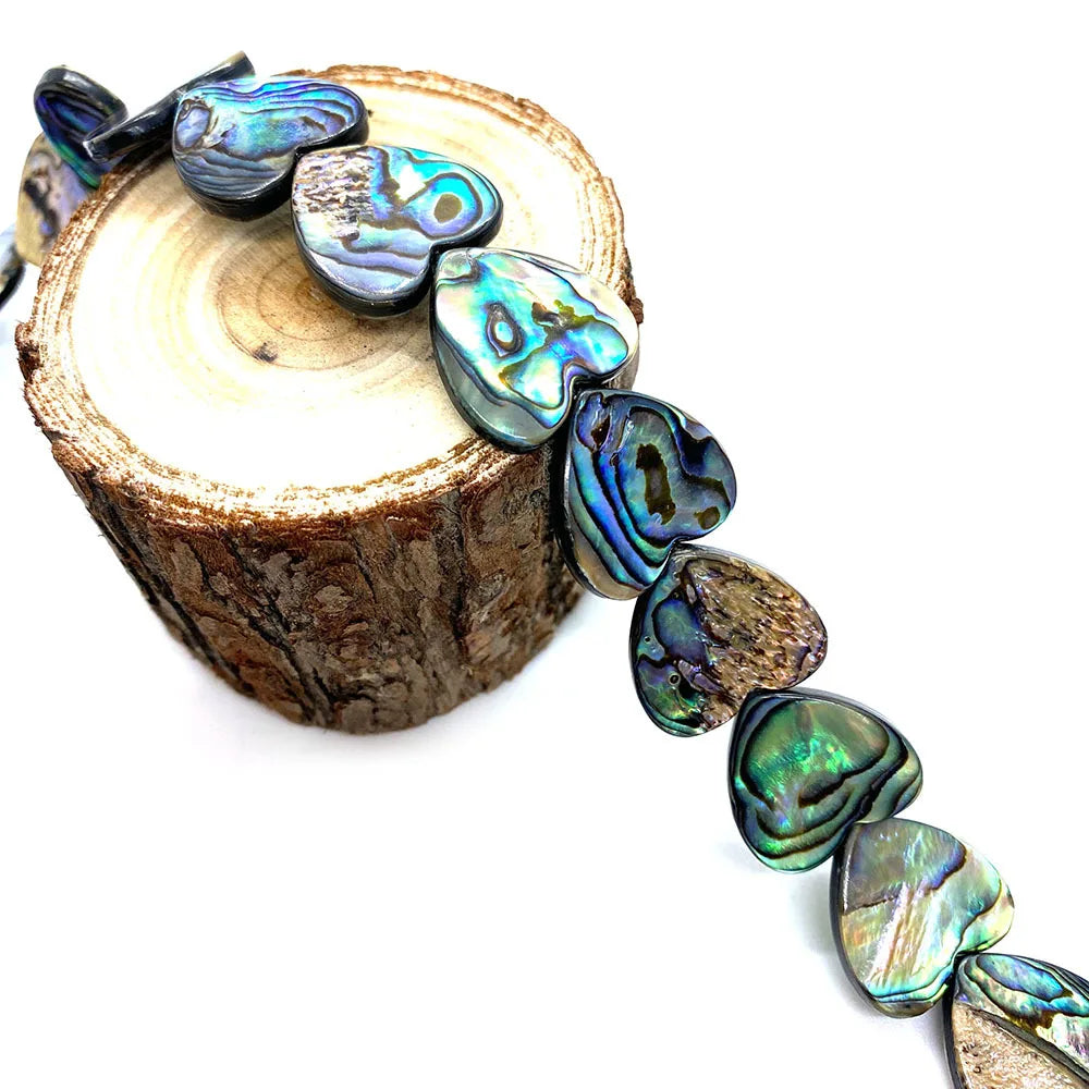 10-20mm Straight Hole Natural Paua Abalone Shell Beads Love Shape Third Party Certified for Necklace Earrings