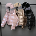 Ladies Down Coat Short Warm Fur Collar Hood Reversible Women's Coats Parka Woman Bubble Coat