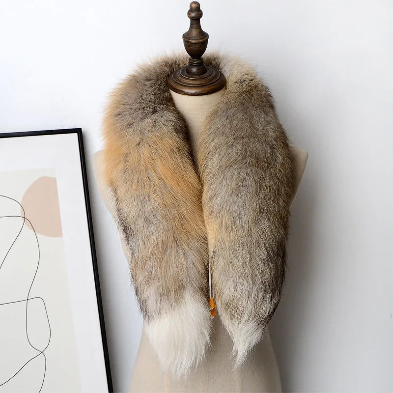 Top Quality Custom 100% Real fox Winter Warm Fashion Men's Ladies Fluffy Soft Fox Fur Scarves Hand Knitted Scarf