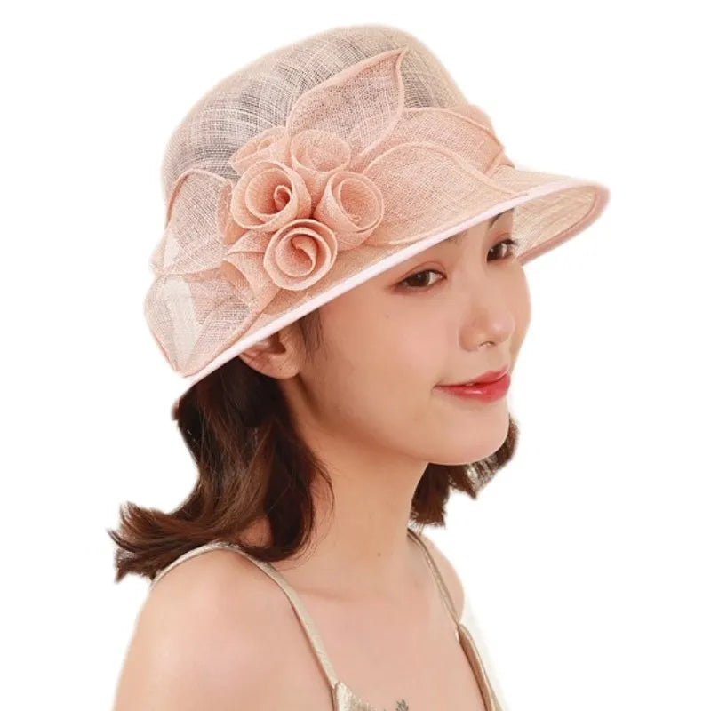 Chic Pink Sinamay Church Hat for Women Floral Tea Party Wedding Fascinator Cloche Sun Hat Fashionable for Business Kentucky