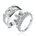 925 Silver Plated Zircon Crown Men Women Couple Ring Shiny Diamond Crown Design Couple Ring Weeding Engagement Adjustable Ring