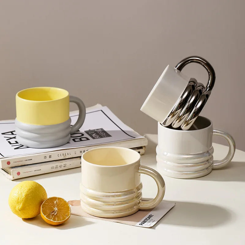 Eco-Friendly Creative Ceramic Tea Milk Cup Luxury Electroplated Reusable Personalized Cappuccino Coffee Mug Couples Cup Gift