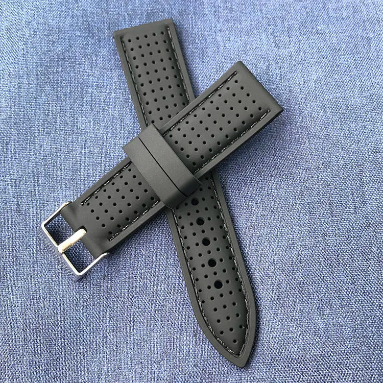 Black Stitching Diving Sport Silicone Rubber Watch Strap Universal 18mm 20mm 22mm Sport Replacement Watch Band for Man