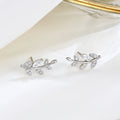 Women fine 925 sterling silver CZ diamond olive branch stud earrings