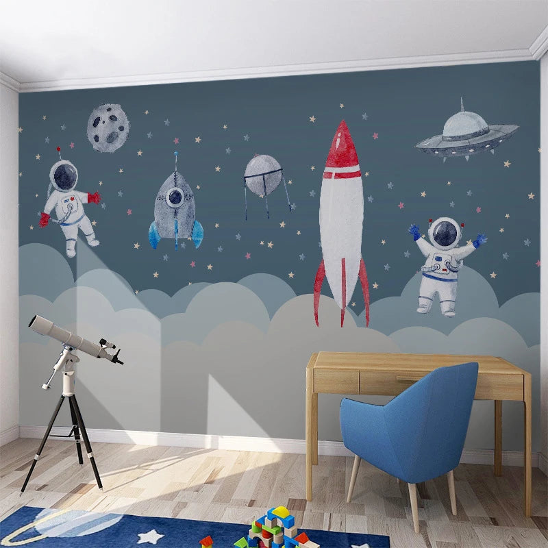 Mural Wall 3d Sticker Wallpaper Door Wall Decals Waterproofs and Removable Cartoon Bedroom Living Room Astronauts Wall Sticker