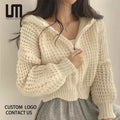 Liu Ming Cheap Wholesale New Product Korean Chic Casual Women Loose Knitted Zipper Lantern Long Sleeve Hooded Coat Sweaters