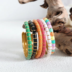 2026 Hot Sale Women Boho Jewelry Stainless Steel 18K Gold Plated Colorful Enamel Open Bangle Gift
