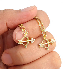 NZ1505 Mini Small Little 18k Gold Plated CZ Pave Cupid's Cupid Arrow Bow Charm Chain Necklace Skinny Lover Necklace Jewelry
