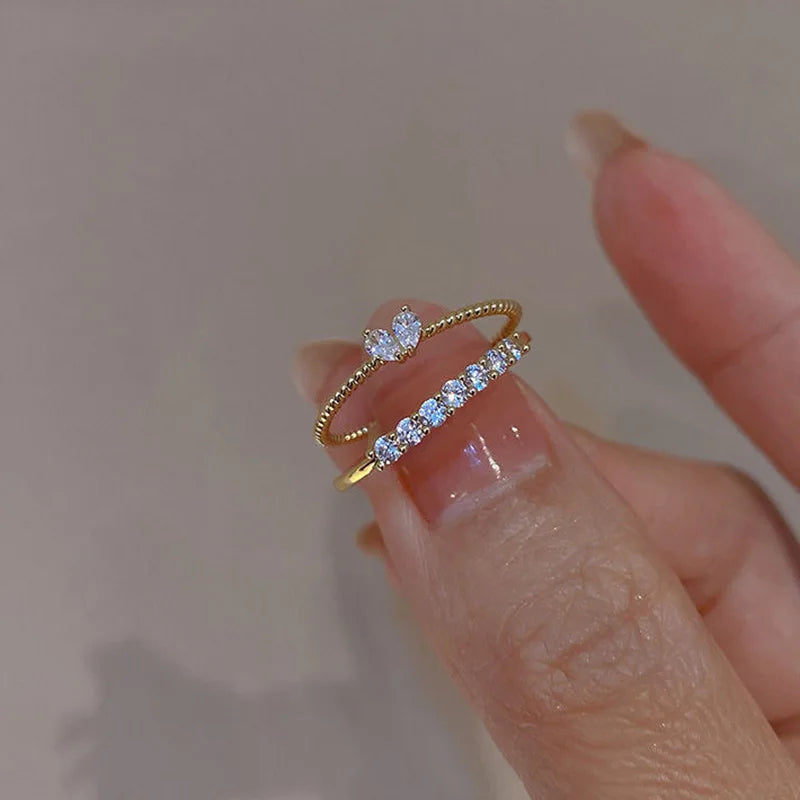 Anillo Corazon De Diamante  CZ Heart Brass Adjustable Ring Unique Exquisite Women Girls Wedding Jewelry Diamond Heart Ring