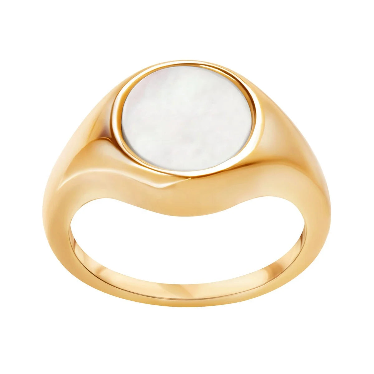 Milskye Classic Fine Jewelry 18k Gold Plated 925 Silver Signet Ring with Mother of Pearl