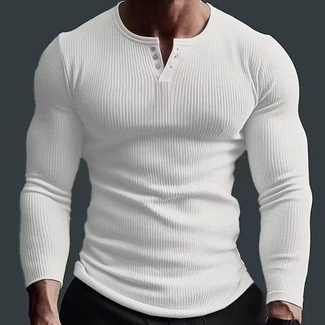 95% Polyester 5% Spandex Solid Knitted Blank Regular Fit Long Sleeve Quick Dry Breathable V-neck Casual Men's Top 180g