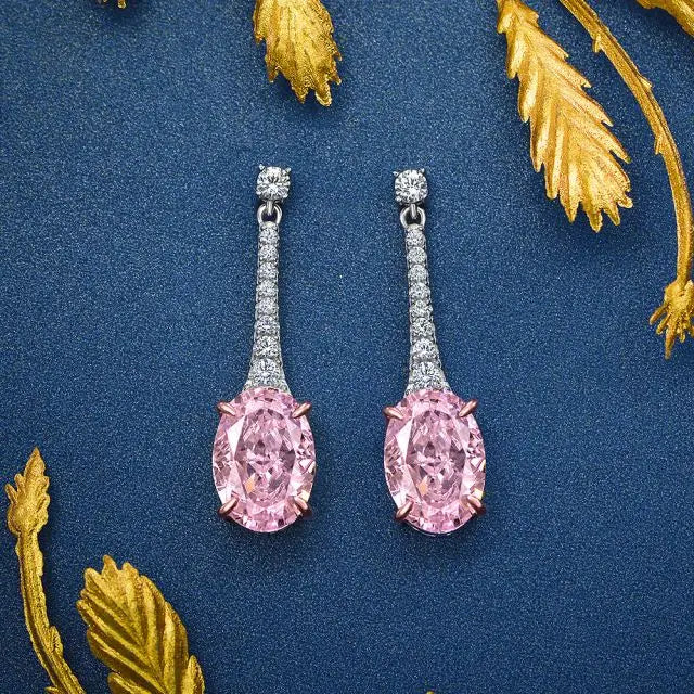 New Style  925 Sterling Silver Drop Dangle Earrings Oval Pink Zircon Earring