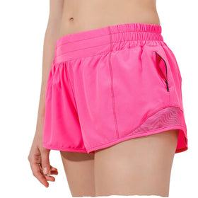 Custom Women Drawstring Mesh Reflective Stripe Yoga Shorts 2 in 1 Quick Dry Sports Workout Fitness Gym Shorts With Zipper Pocket