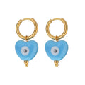 Simple Stainless Steel 18l Gold Plated Jewelry Candy Colored Heart Shaped Eyes Women Earrings Gift YF6106
