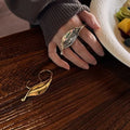 Shescity Trendy Opening Gold Plated Brass Material Rings Minimalist Leaves Designer Women Silver Finger Rings Jewelry
