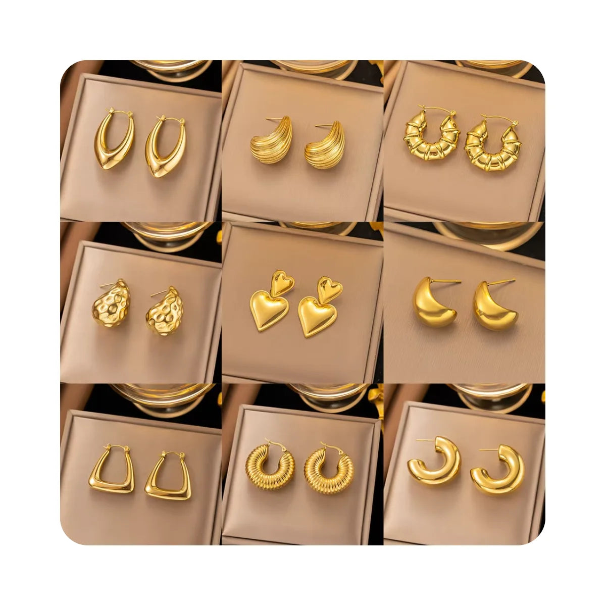 Wholesale Gold Plated PVD Tarnish Free Pendientes Waterproof Statement Jewelry Stainless Steel Hollow Twisted Hoop Earrings