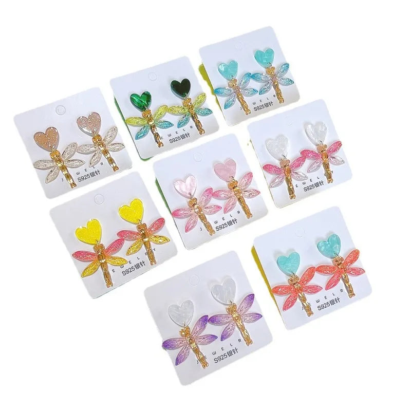 Hot Selling Small Acrylic Dragonfly Stud EarringBohemian Animal Dragonfly Earrings Insect Jewelry for Women Girls