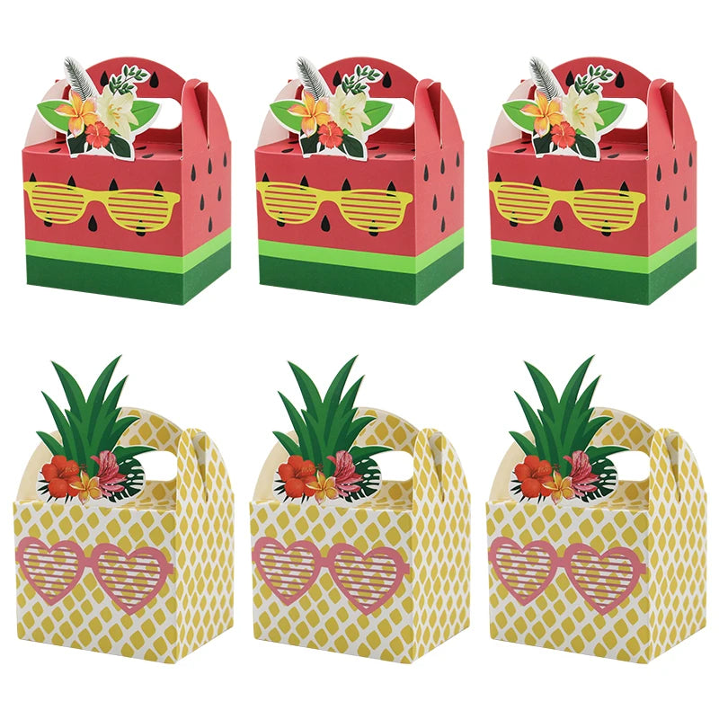 New Design Pineapple Watermelon Pattern Goodie Party Favour Paper Boxes for Baby Shower Cookie Packing Candy Box with Handle