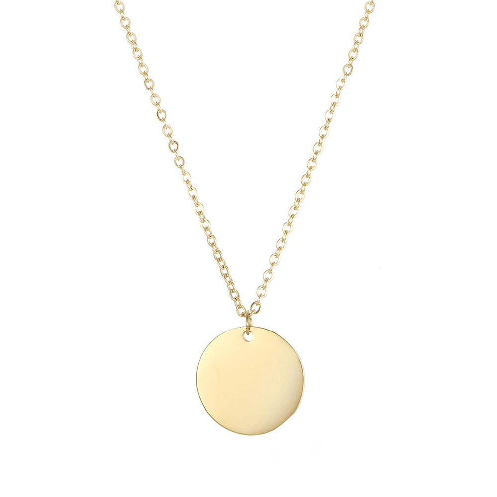 EManco Stainless Steel Gold Round Pendant Necklace Engravable Personalized Pendant