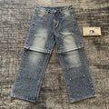 DENIMGUYS Vintage Streetwear Men's Y2k Detachable Zip off Jeans Manufacturer Custom Shiny Rhinestone Wide Leg Denim Pants Men