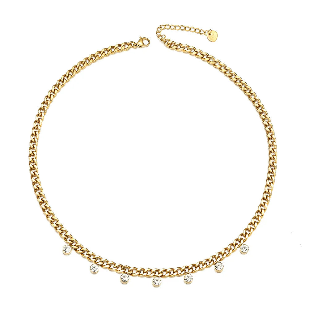 MICCI Wholesale Custom 14K Gold Plated Stainless Steel Jewelry Fashion Cuban Chain Link Zircon Charm Beads Necklace