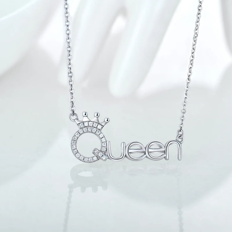 YILUN Women's Fine Jewelry Necklace 925 Sterling Silver Queen Crown Pendant Classic Cubic Zirconia Rhodium Plated for Engagement