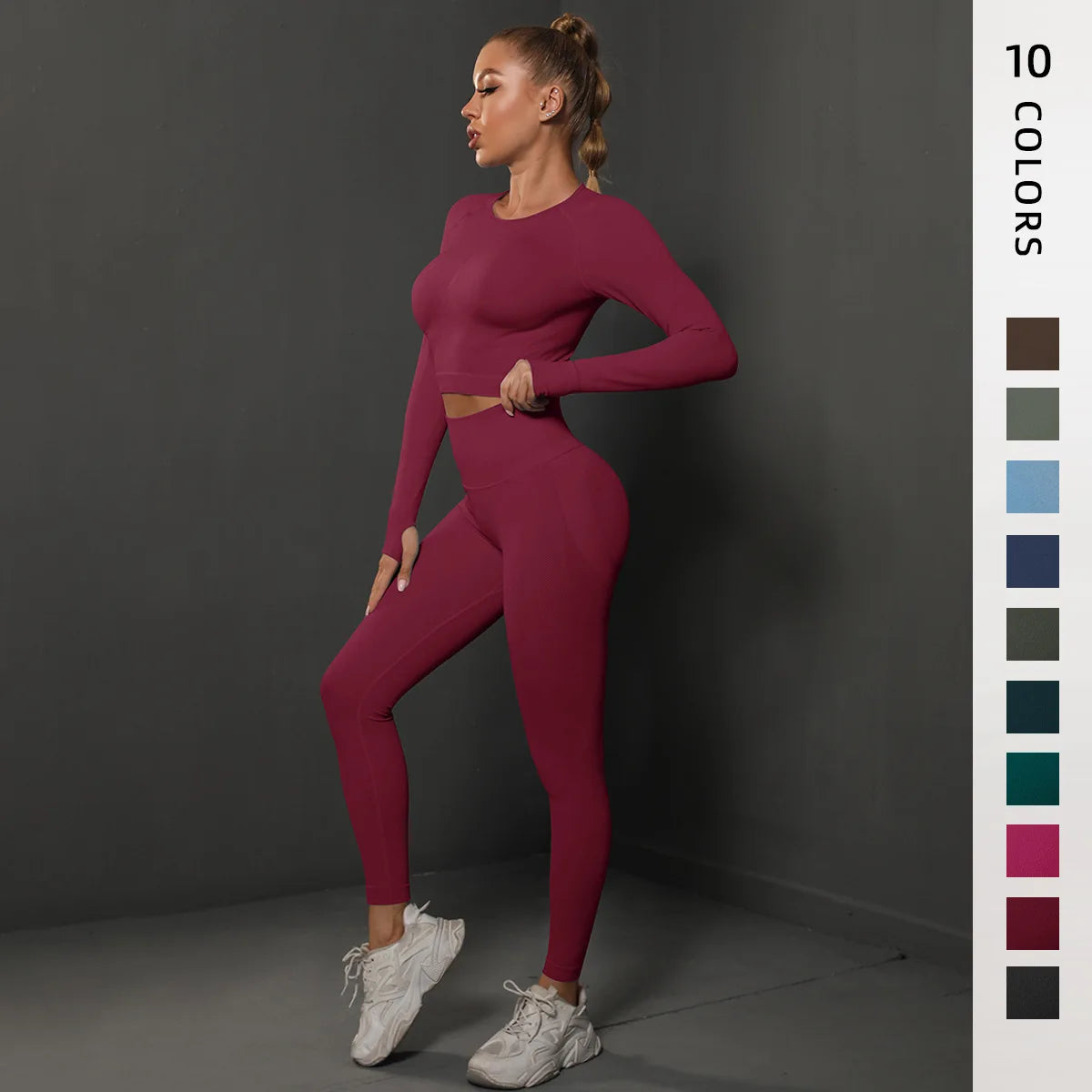 Workout Sportswear Gym Women Seamless Yoga Set Clothes Fitness Long Sleeve Crop Top Tight High Waist Leggings Sports Suit