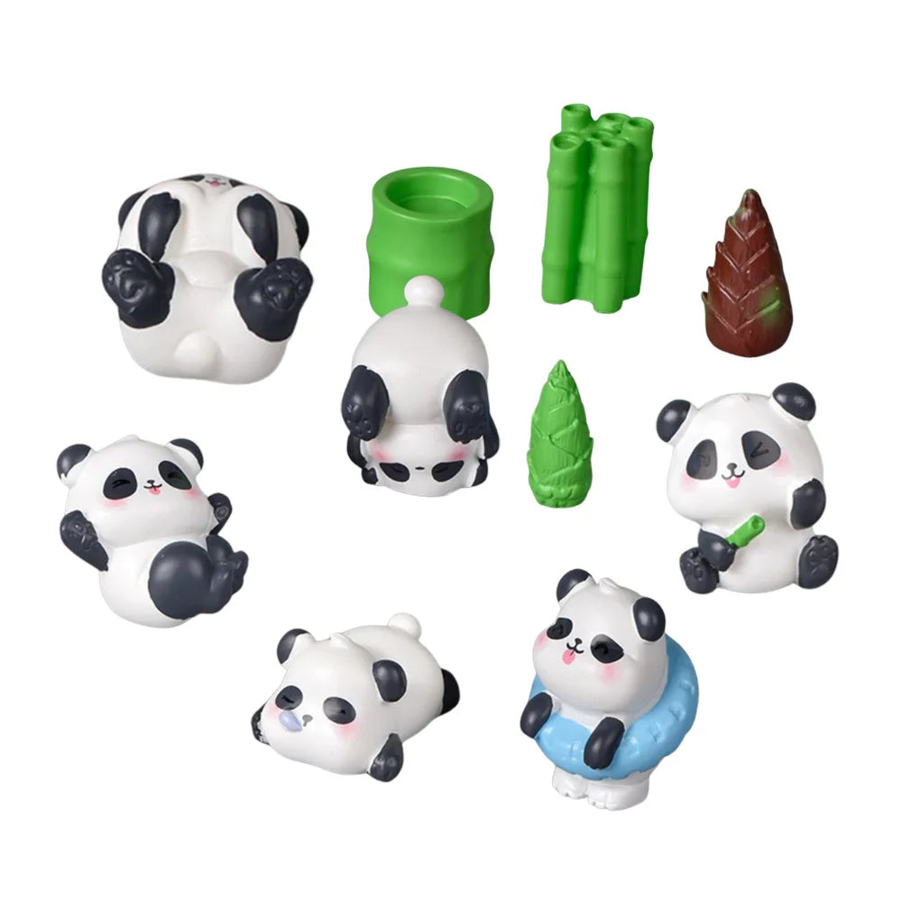 Cute Cartoon Dollhouse Diy Artificial Panda Eat Bamboo Design Resin Craft 3d Animals