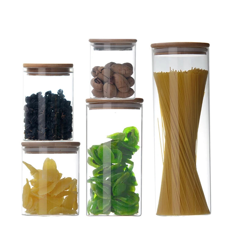 Glass Storage Bottles & Jars with Wooden Lid and Sealable Design 800ml Fridge Organizer Wedding Kitchen Containers Ginger Jar