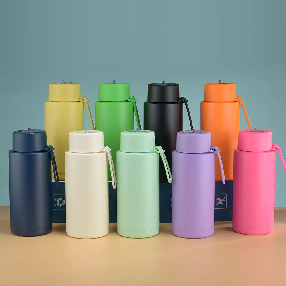 Custom 34oz 1000ml Sports Gym Stainless Steel Vacuum Flask Ceramic Inner Water Bottle with Straw Lid