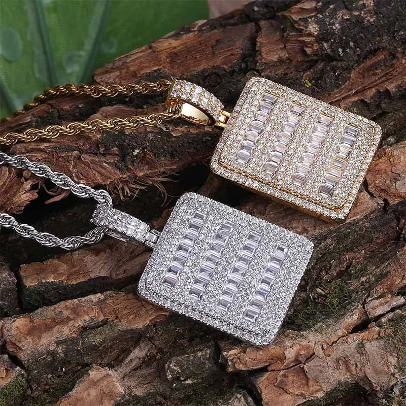 Hip Hop Jewelry Micro Inlaid Zircon square Pendant with Exquisite Trendy Design Hip-hop Necklace