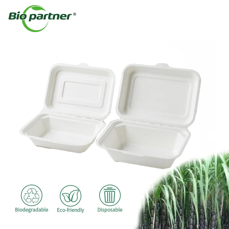 Wholesale Disposable Sugarcane Bagasse Lunch Box Microwaveable Go Food Container for Restaurant Takeout Compostable