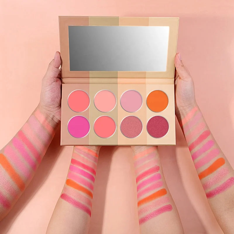 Pink Cardboard 8 Color Blush on Face Makeup Ombre Blush Palette No logo With Mirror