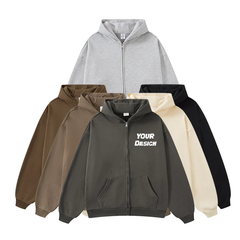 Factory Wholesale Streetwear Quality Thick Fleece Cotton Zipper Oversized Hoodie Custom Logo OEM Retro Zipper Hoodies