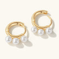 Nagosa Classic Jewelry 18k Gold Vermeil 925 Sterling Silver Triple Three Shell Pearl Hoop Earrings