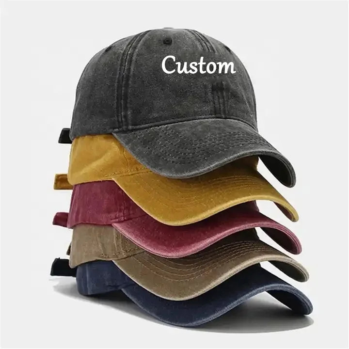 OEM Customized Made Unstructured Washed Baseball Caps and Dad Hats Old Distressed Hat With Embroidered Logo