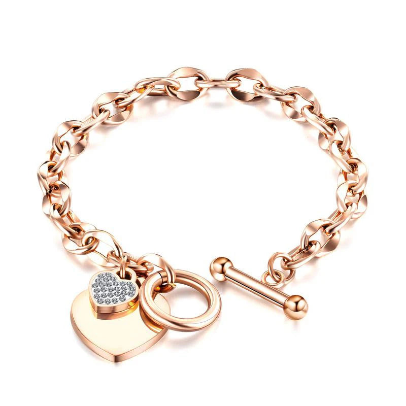 No Fade Love Heart Shiny Zircon for Women Gift Fashion Joyas De Chain Charm Jewelry Wholesale Stainless Steel Bracelet