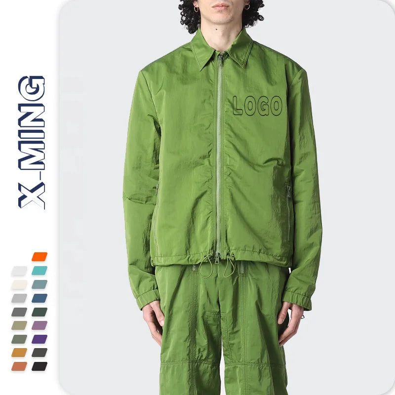 Customized Mens Slim Fit Full Zip up Jacket Windproof Fashion Streetwear Nylon Windbreaker Softshell Lightweight Jacket Unisex