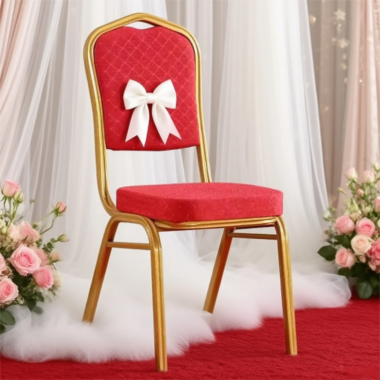 Hot Sale Versatile Metal Red Banquet Chairs  for Hotels Weddings Events Outdoor Dining Bedroom School Gym Use Made Durable PE