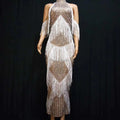 Luxury Rhinestone Dress With White Tassel Birthday Celebrate Party Women Dress Nightclub Female Singer Stage Wear