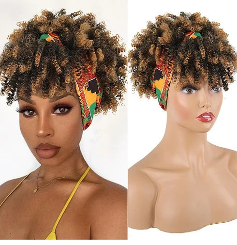 Fujia Hot Selling Headband Wigs Women Synthetic Short Afro Kinky  Short Afro Kinky Curly Synthetic Headband Wig for Women