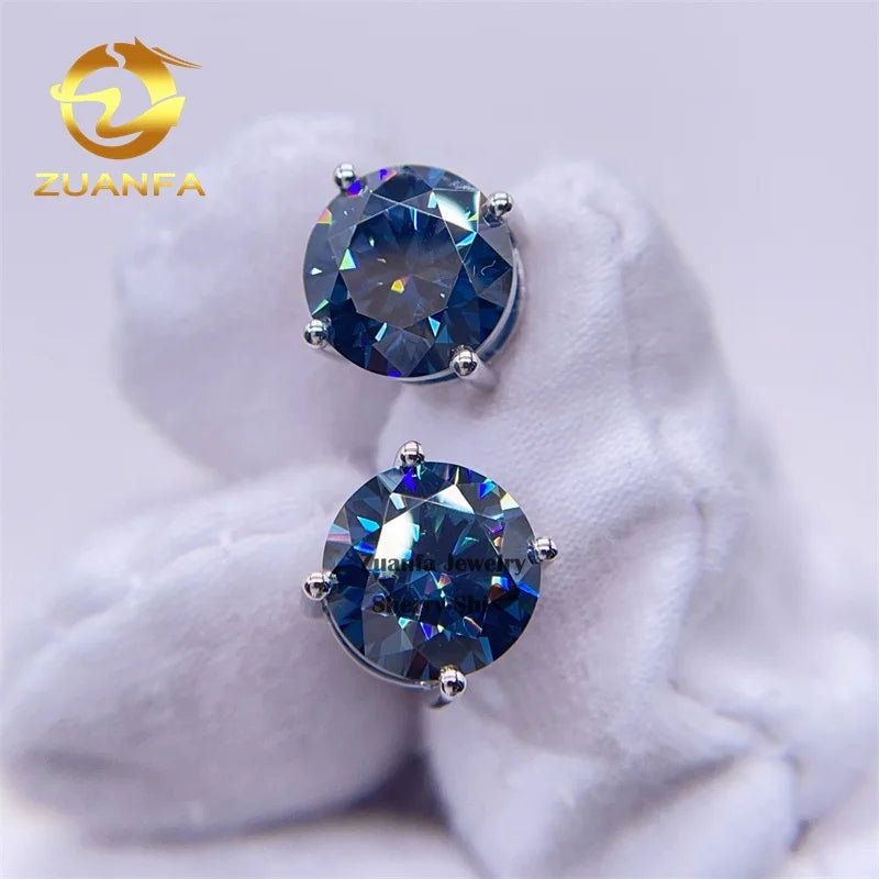 Ready to Ship Screw Back Gra Certificated Pass Diamond Tester 18k White Gold Sapphire Blue Moissanite Studs Earrings
